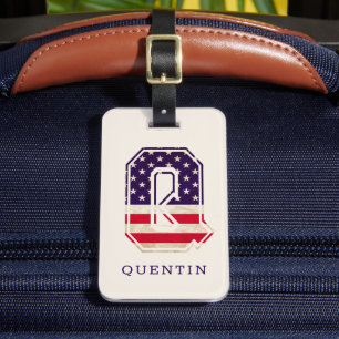 Etiqueta De Bagagem Modern USA Flag Monograma Q