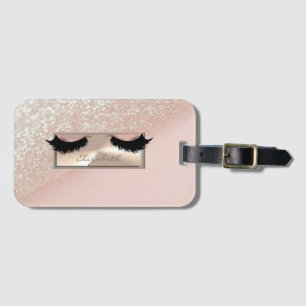 Etiqueta De Bagagem Moderna Garota Glittery Bokeh Ombre Faux Lashes