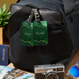 Etiqueta De Bagagem Moderno Elegante Marble Geode Verde Dourado