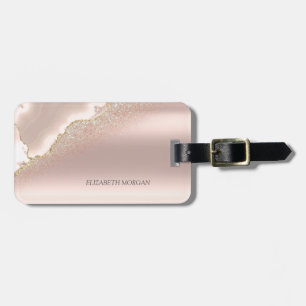 Etiqueta De Bagagem Moderno Mármore Brilho Dourado Rosa Elegante 