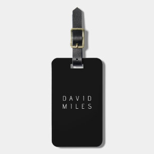 Etiqueta De Bagagem Moderno Nome Editável Minimalista Preto & Branco