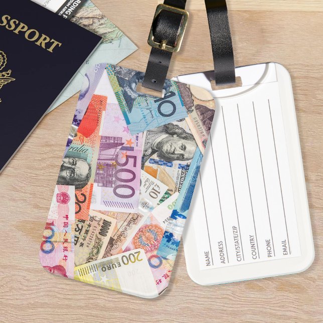 Etiqueta De Bagagem Moeda Mista Moeda Mundial Design (Criador carregado)