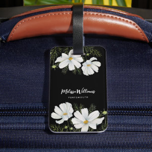 Etiqueta De Bagagem Mola-d-água Branca de Cosmos Flores Botânicas