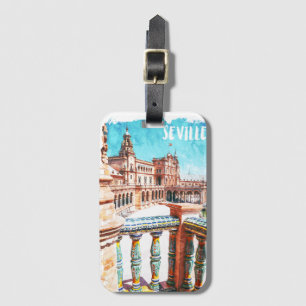 Etiqueta De Bagagem Mola d'água da arquitetura da Espanha Sevilha