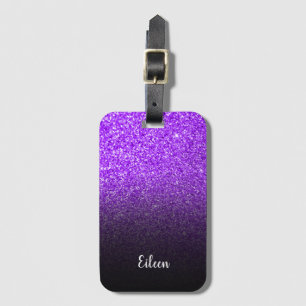 Etiqueta De Bagagem Mole Negra Glitter Roxo Personalizada