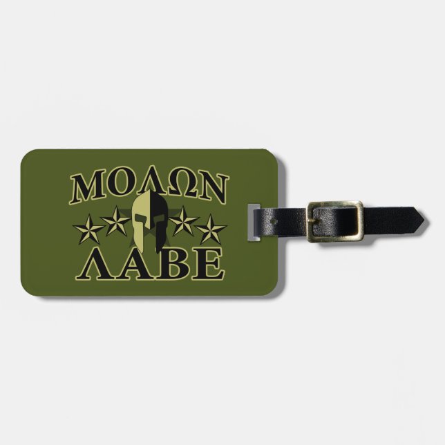Etiqueta De Bagagem Molon Labe Spartan 5 estrelas Olive Green (Frente Horizontal)
