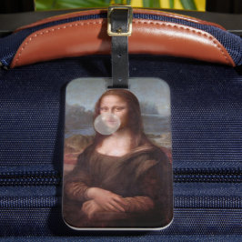 Etiqueta De Bagagem Mona Lisa a soprar o chiclete da cinza