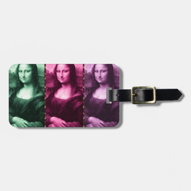 Etiqueta De Bagagem Mona Lisa Animal Imprime Púrpura Rosa Verde (Frente Horizontal)