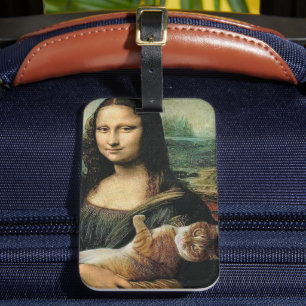Etiqueta De Bagagem Mona Lisa segurando um gato