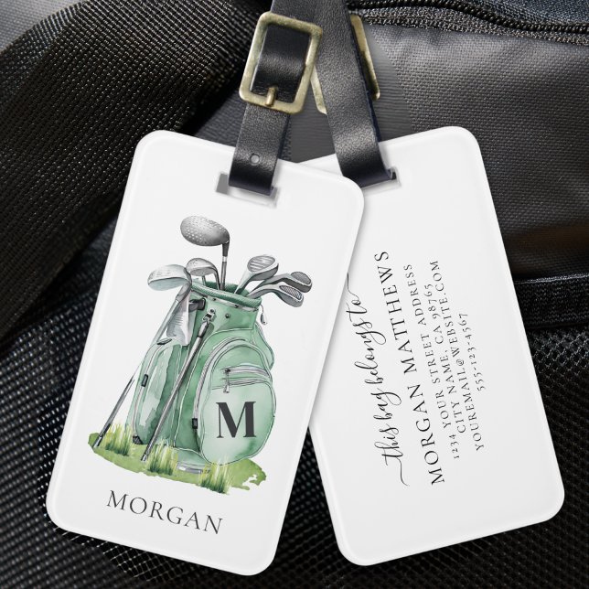 Etiqueta De Bagagem Monogram Green Golf Bag (Monogram Green Golf Bag Luggage Tag)