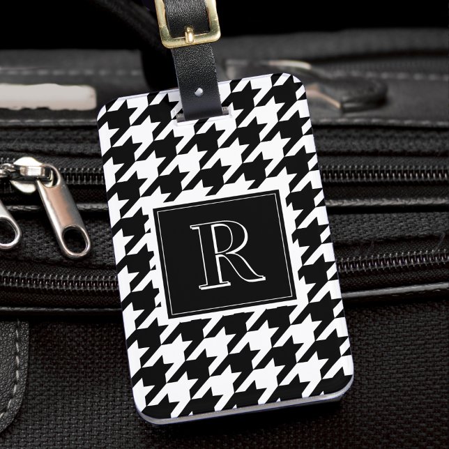 Etiqueta De Bagagem Monogram Houndstooth Pattern Black & White (Monogram Houndstooth Pattern Black & White Luggage Tag
)