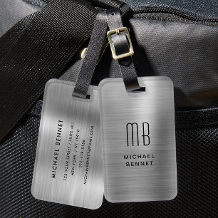 Etiqueta De Bagagem Monogram Silver Gray Brushed Metallic
