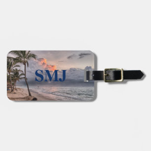 Etiqueta De Bagagem Monogram Travel Oceano, Praia e Palmeiras