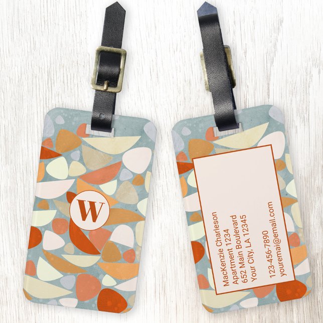 Etiqueta De Bagagem Monograma Abstrato Moderno Geométrico (Abstract monogram initial orange peach cream personalized luggage tag)