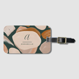 Etiqueta De Bagagem Monograma abstrato verde-ferrugem moderna