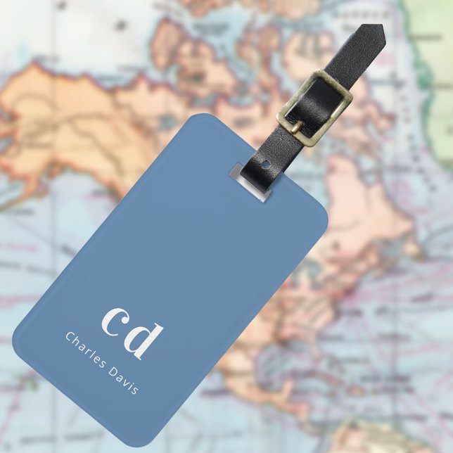 Etiqueta De Bagagem Monograma azul empoeirado (Criador carregado)