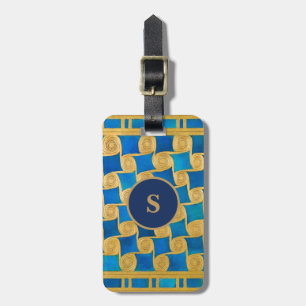 Etiqueta De Bagagem Monograma Azul Ouro do Antigo Egito Personalizado