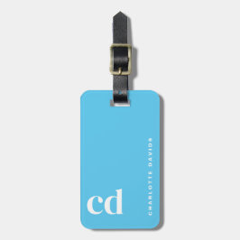 Etiqueta De Bagagem Monograma azul simples