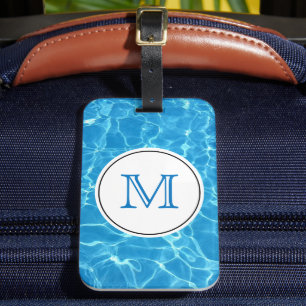 Etiqueta De Bagagem Monograma azul Sparkling da água da piscina