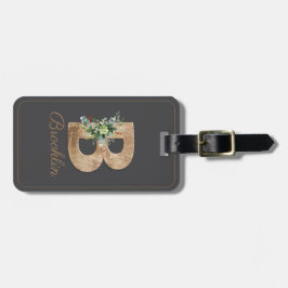 Etiqueta De Bagagem Monograma B cinza de flores de madeira Tag de baga