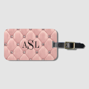 Etiqueta De Bagagem Monograma Blush Rosa Satin Metálico Elegante