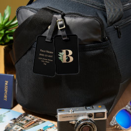 Etiqueta De Bagagem Monograma Botânico Elegante Letra Dourada B