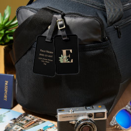 Etiqueta De Bagagem Monograma Botânico Elegante Letra Dourada E