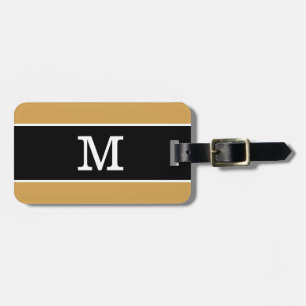 Etiqueta De Bagagem Monograma branco-preto amarelo-mostarda moderno