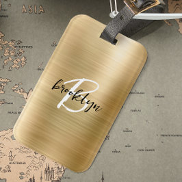 Etiqueta De Bagagem Monograma branco preto branco com Dourado brilho e