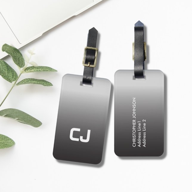 Etiqueta De Bagagem Monograma branco simples de Cinzas Legal (Criador carregado)