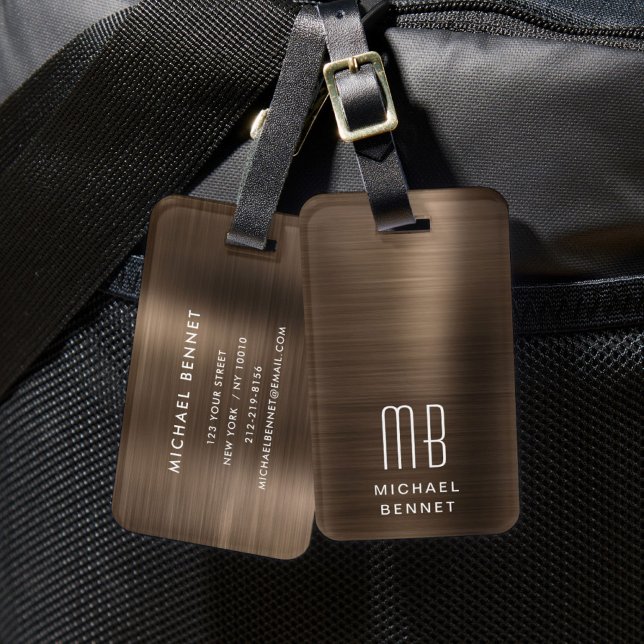 Etiqueta De Bagagem Monograma Brown Elegante (Elegant Monogram Brown Luggage Tag)