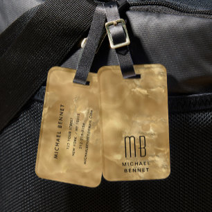 Etiqueta De Bagagem Monograma Chic Elegante Dourado