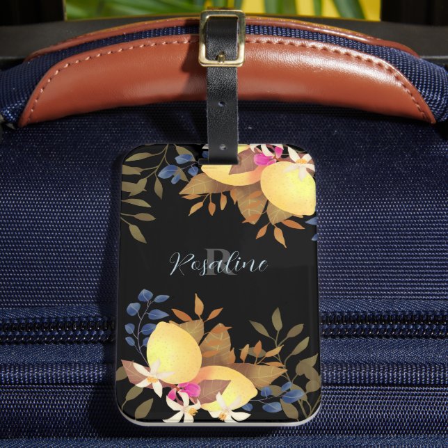 Etiqueta De Bagagem Monograma Chic Lemon Preto (Frente Insitu 2)