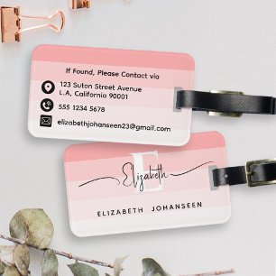 Etiqueta De Bagagem Monograma Chic Moderno em Rosa Bege com Listras Ab