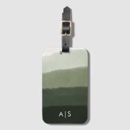 Etiqueta De Bagagem Monograma Chic Ombre Verde Selva Aquarela