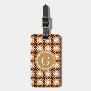 Etiqueta De Bagagem Monograma chique da xadrez do houndstooth do