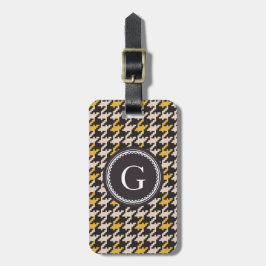 Etiqueta De Bagagem Monograma chique da xadrez do houndstooth do
