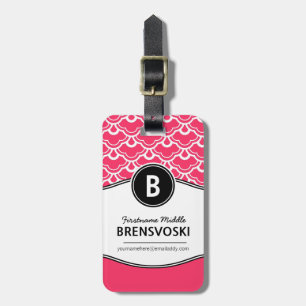 Etiqueta De Bagagem Monograma chique do rosa quente das senhoras