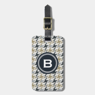 Etiqueta De Bagagem Monograma cinzento da xadrez do houndstooth do