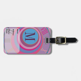 Etiqueta De Bagagem Monograma Círculos iniciais cor-de-rosa púrpura az