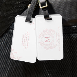 Etiqueta De Bagagem Monograma Clássico Blush Pink Floral Crest