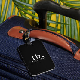 Etiqueta De Bagagem Monograma Clássico Elegante Minimalista Preto e Br