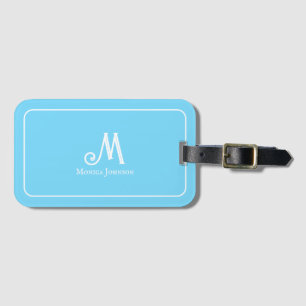 Etiqueta De Bagagem Monograma com nome minimalista personalizado Blue