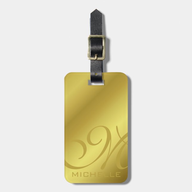 Etiqueta de Bagagem Monograma com Script de ouro (Frente Vertical)