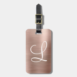 Etiqueta De Bagagem Monograma cor-de-rosa com Rosa Dourado