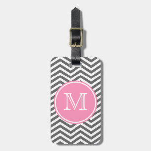 Etiqueta De Bagagem Monograma cor-de-rosa e branco de Bubblegum com
