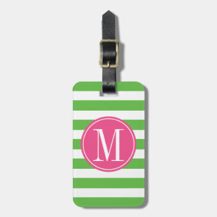 Etiqueta De Bagagem Monograma cor-de-rosa e verde do costume das