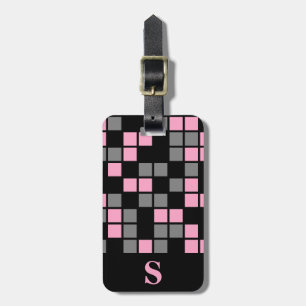 Etiqueta De Bagagem Monograma, cor-de-rosa, preto, Cinza, mosaico quad