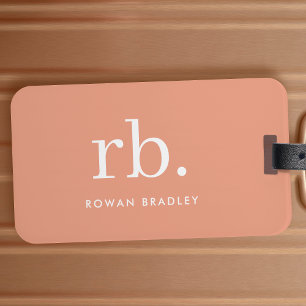 Etiqueta De Bagagem Monograma Coral Peach Feminina Elegante Minimalist