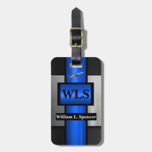 Etiqueta De Bagagem Monograma da Cinza Negra Azul Faux
